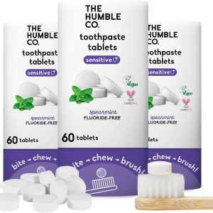 The Humble Co Plastic Free Sensitive Toothpaste Tablets, Spearmint - Fluoride-Free Toothpaste Tabs